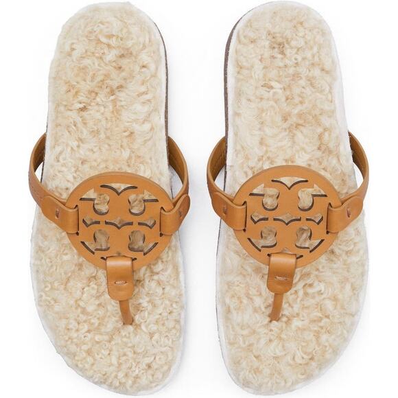 Tory Burch Miller Cloud Genuine Shearling Flip Flop Flats Sandals Size 8 NWB - Picture 2 of 13